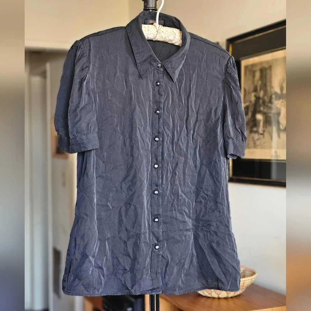 Quince Washable Stretch Silk Puff Sleeve Blouse Black - Picture 2 of 9